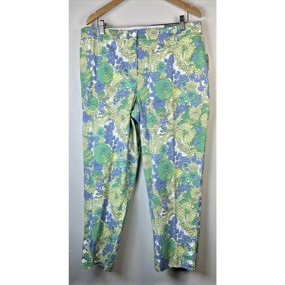 Talbots Perfect Crop Pants size 16 Green Blue Yellow Floral Print Capri NWT - Picture 3 of 12